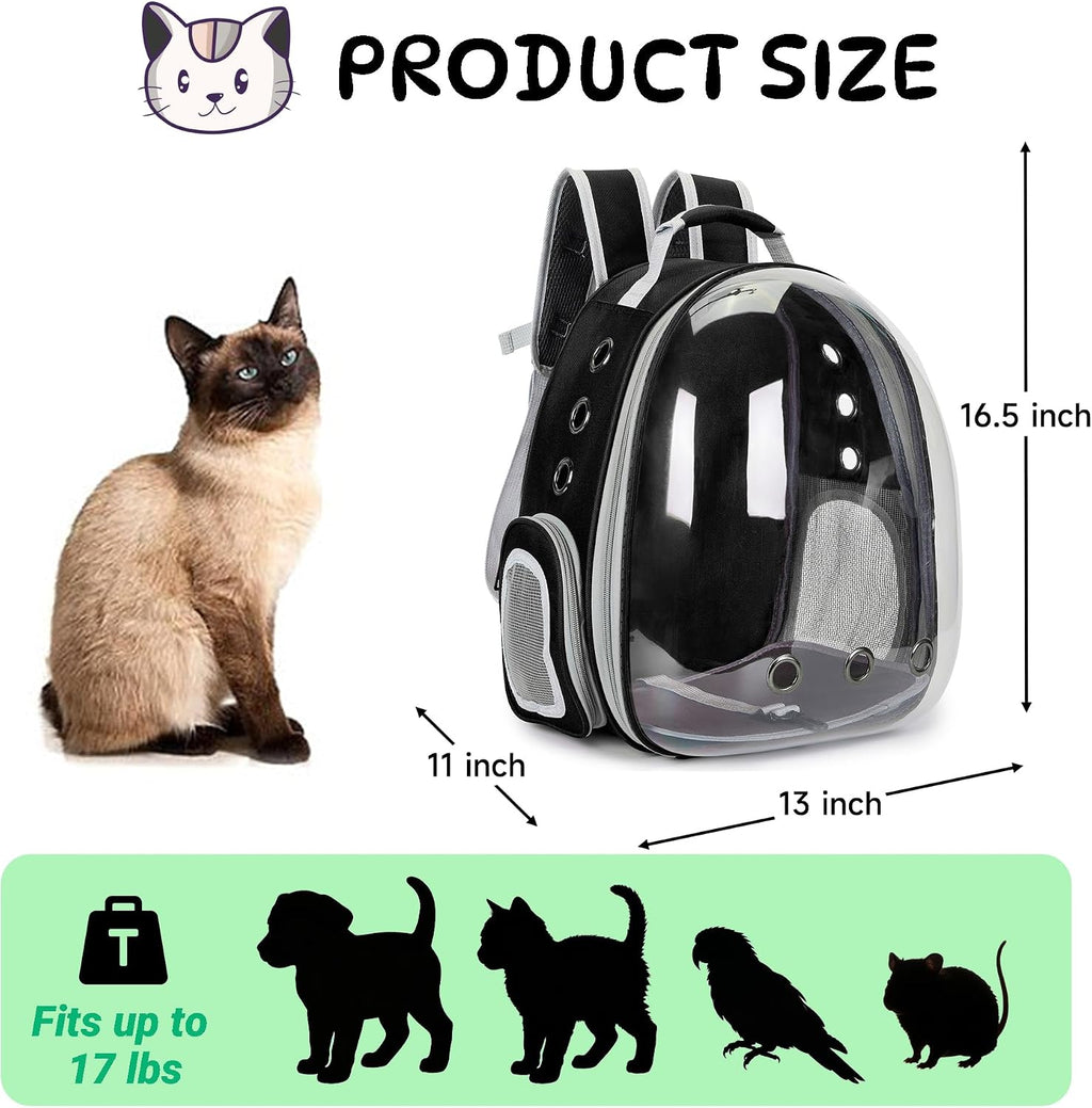 Cat Bubble Backpack Carrier for Small Medium Dogs Cats Carrying Bag, Airline Approved Pet Travel Carrying Bag Dog Hiking Walking Outdoor Backpack (Black)