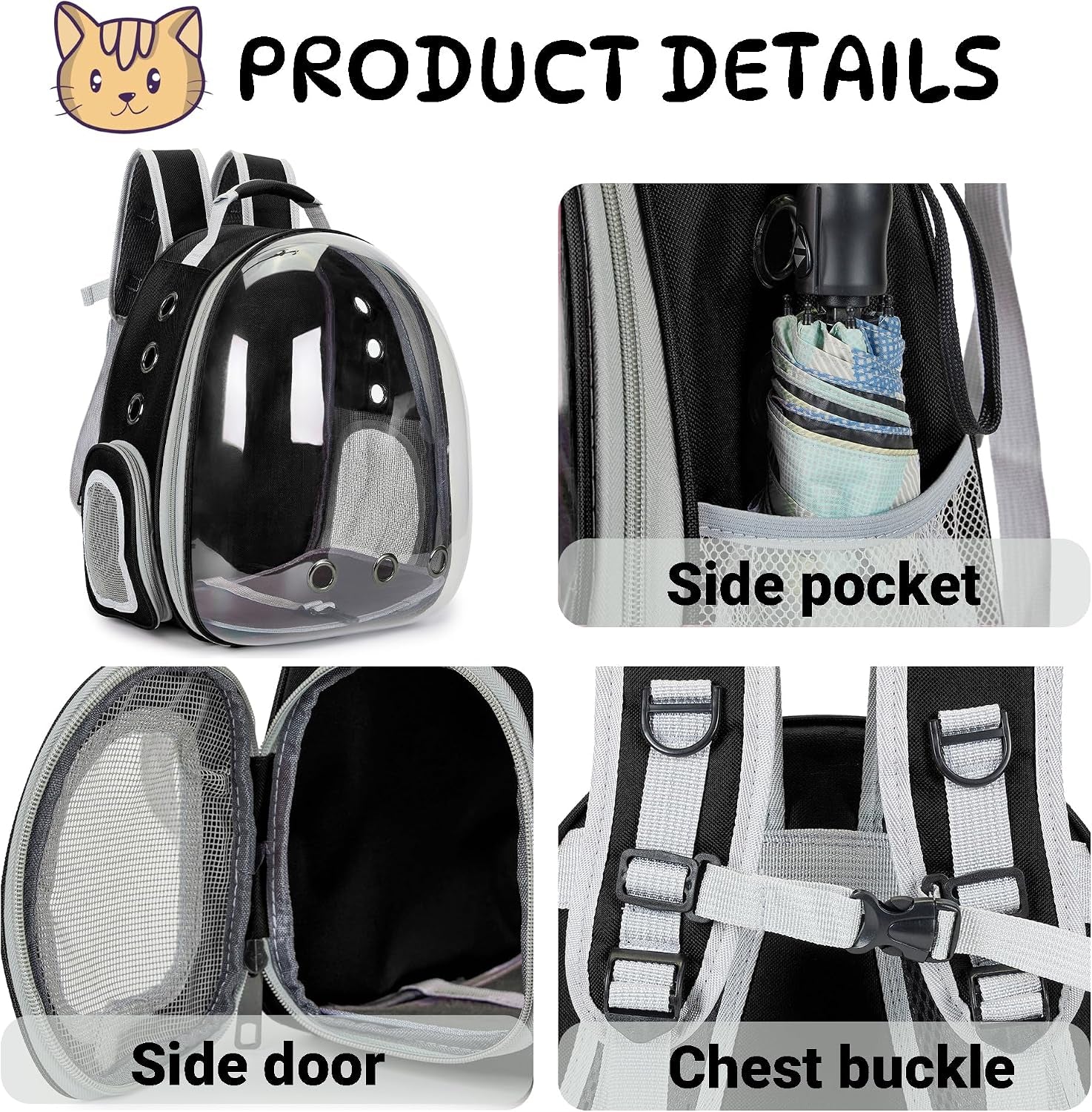 Cat Bubble Backpack Carrier for Small Medium Dogs Cats Carrying Bag, Airline Approved Pet Travel Carrying Bag Dog Hiking Walking Outdoor Backpack (Black)