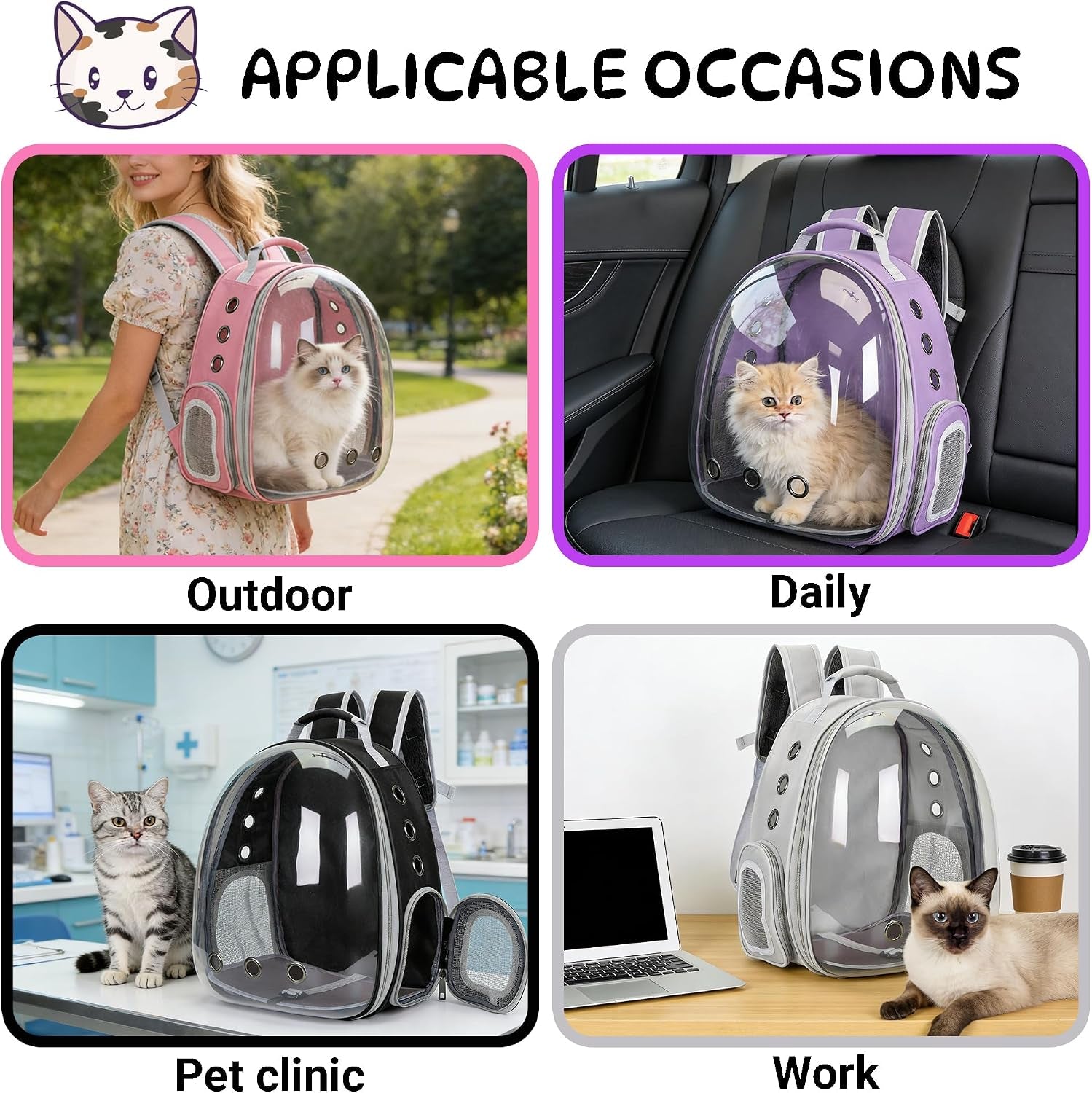 Cat Bubble Backpack Carrier for Small Medium Dogs Cats Carrying Bag, Airline Approved Pet Travel Carrying Bag Dog Hiking Walking Outdoor Backpack (Black)